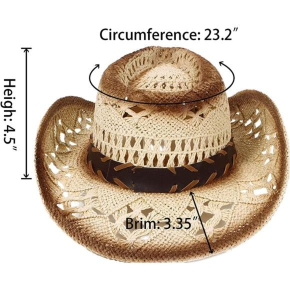 Men & Women's Luxury Woven Straw Cowboy Hat w/Hat Band - Picture 5 of 6